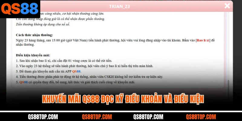 Khuyến Mãi QS88 đọc kỹ điều khoản và điều kiện