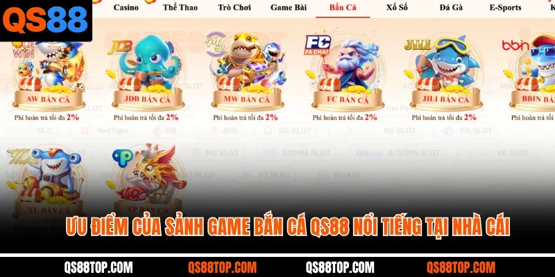 Ưu điểm của sảnh game bắn cá QS88 nổi tiếng tại nhà cái